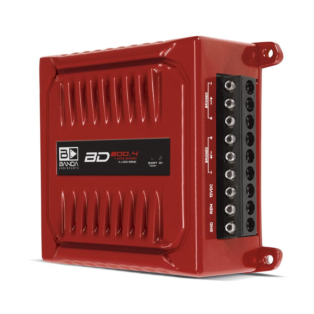 Banda Audioparts BD800.42OHMRED 800 Watts 4 Channel 2 Ohm Full Range Car Audio Amplfier 4 x 200 Watt Rms 4 Ohms Bridged - Red