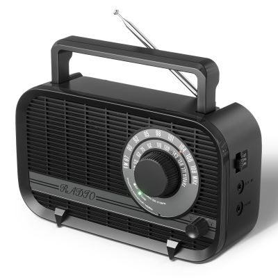 Audiocrazy AM FM Portable Radio Plug in Wall or Battery Operated Radio with Best Reception,Bluetooth,Headphone Jack,Large Dial Easy to Use for Seniors Elderly Black
