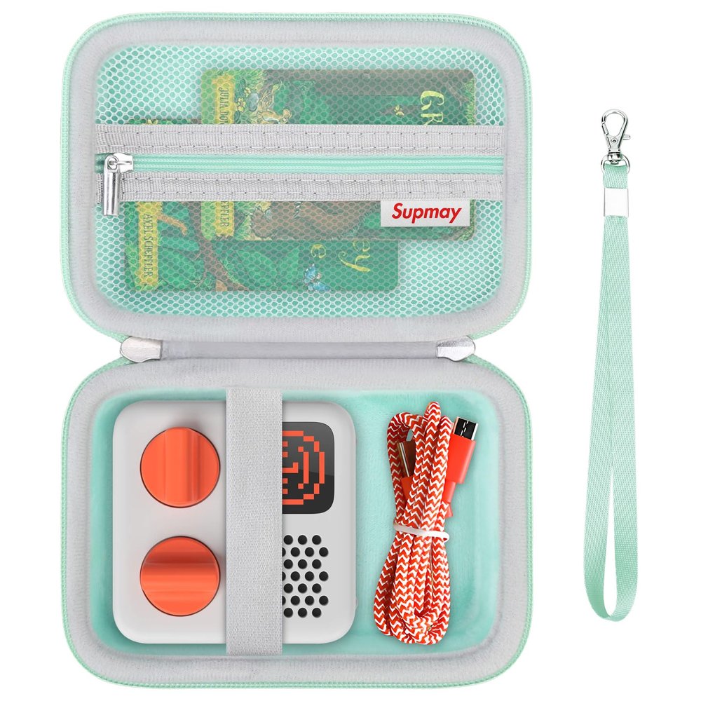 Supmay Hard Travel Case for Yoto Mini (2024 Edition) Kids Screen-Free Bluetooth Audio Player, Storage Holder Protection Case with Zipper Mesh Pocket for Kids Audio Card, Charging Cable, Green