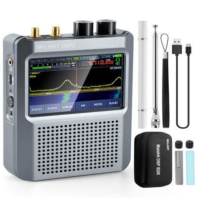 Latest V2.4 Malachite DSP2 SDR Radio Receiver, GOOZEEZOO Shortwave Radio Receiver 10kHz-380MHz & 404MHz-2GHz AM SSB DSB CW NFM WFM Air FT8,RTTY Decoder Function Noise Reduction with 5000mAh Battery