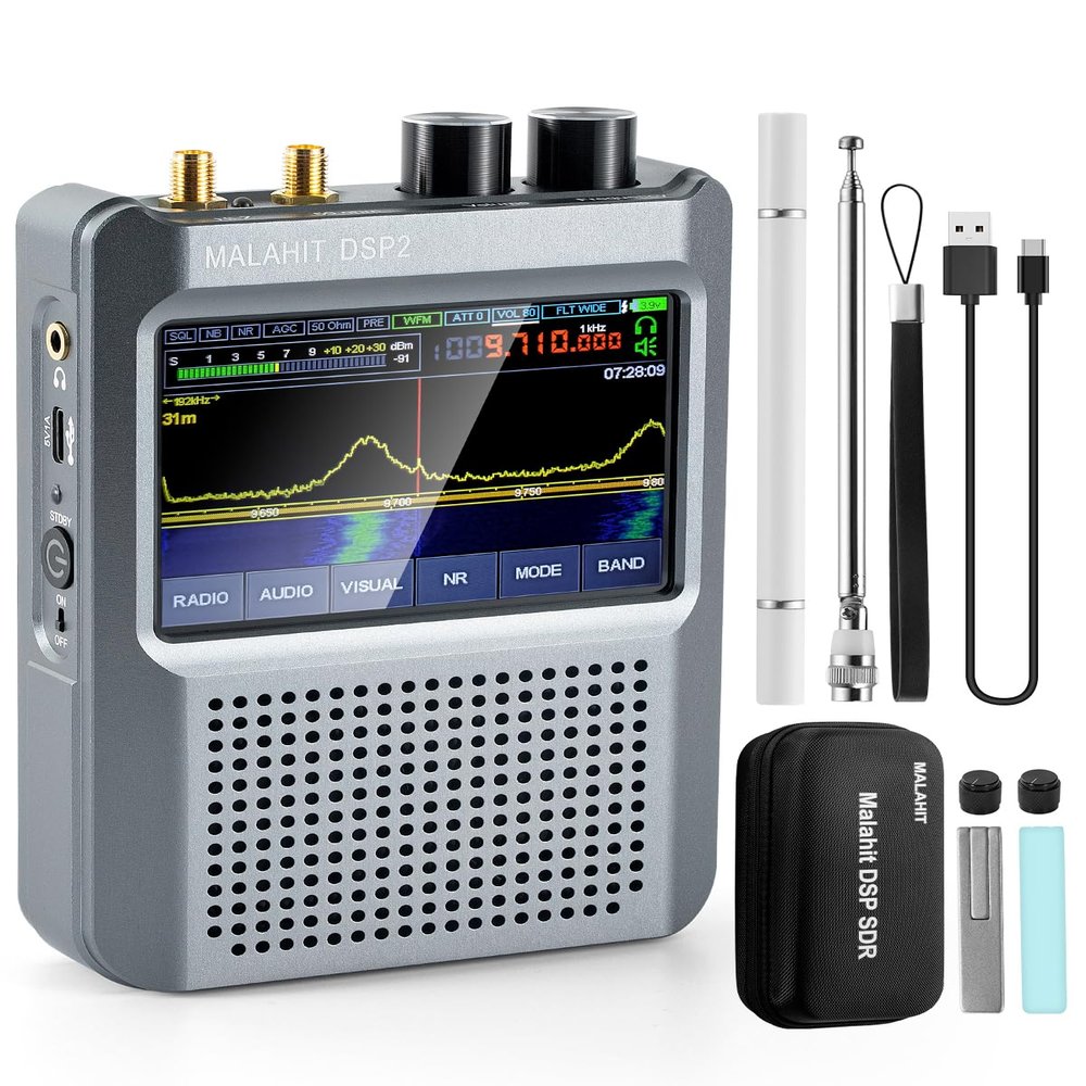 Latest V2.4 Malachite DSP2 SDR Radio Receiver, GOOZEEZOO Shortwave Radio Receiver 10kHz-380MHz & 404MHz-2GHz AM SSB DSB CW NFM WFM Air FT8,RTTY Decoder Function Noise Reduction with 5000mAh Battery