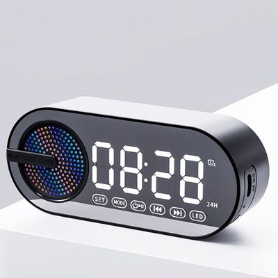 IHAO Portable Wireless Bluetooth Speakers 4 in 1 Multifunctional Soundbox Alarm Clock Mini FM Radio Mirror 4 Hours Playtime Handsfree, Ambient LED Light Speakers for Home, Outdoor, Travel-Black