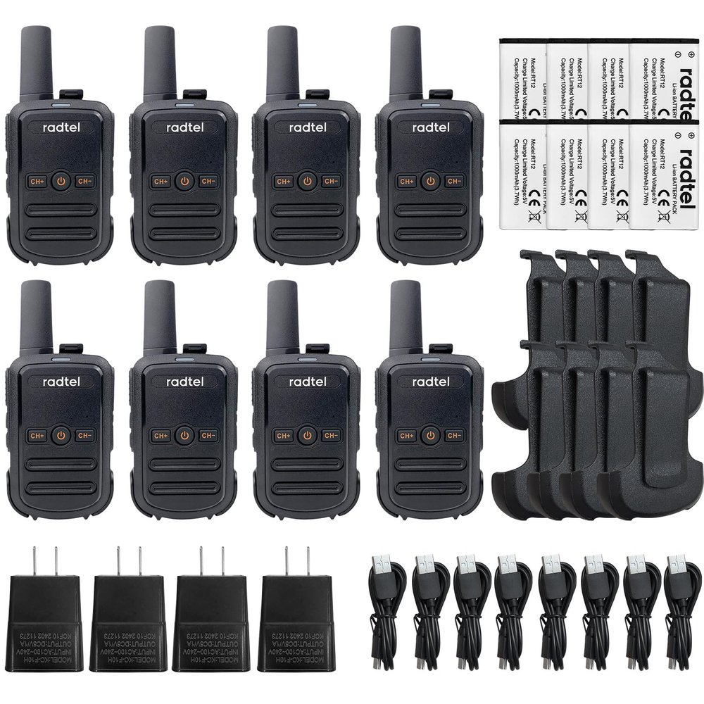 Radtel RT12 Rechargeable Walkie Talkies for Adults Long Range Handheld FRS Two Way Radio 16CH Handsfree VOX for Camping Hiking (8 Pack)