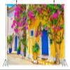 BELECO 12x8ft Fabric Greece Town Street Backdrop Colorful Houses Blooming Flowers Greece Photography Background for Birthday Wedding Photoshoot Europe Travel Kids Adults Portrait Photo Studio Props view 3
