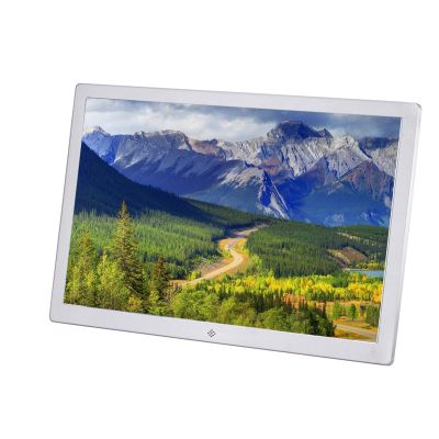 15.4 inch Metal Digital Photo Frame Ultra-Clear Advertising Machine Wall-Mounted Electronic Photo Album is Very Suitable for Home Decoration, Plug in USB or SD to Play Directly (Color : Silver)