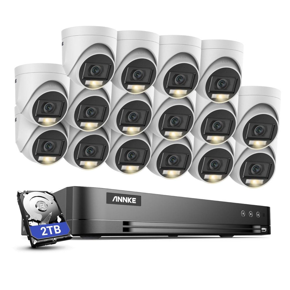 ANNKE 16CH Outdoor Security Camera System, 4K H.265+ 5-in-1 DVR Recorder with AI Human & Vehicle Detection, 16X 3K IP67 CCTV Cameras with Smart Dual Light, Built-in Mic, Remote Access, 2TB Hard Drive