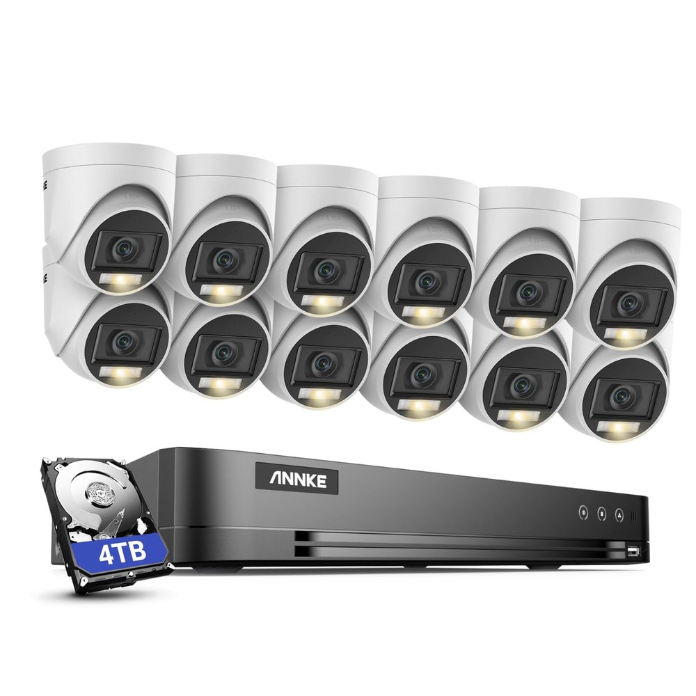 ANNKE 16CH Outdoor Security Camera System, 4K H.265+ 5-in-1 DVR Recorder with AI Human & Vehicle Detection, 12X 3K IP67 CCTV Cameras with Smart Dual Light, Built-in Mic, Remote Access, 4TB Hard Drive