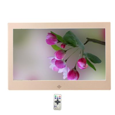 12-inch Digital Photo Frame, Metal Photo Frame can be plugged into USB or SD Electronic Photo Frame, high-Definition Display with Remote Control, Video and Music Support, Slide Show (Color : Gold)