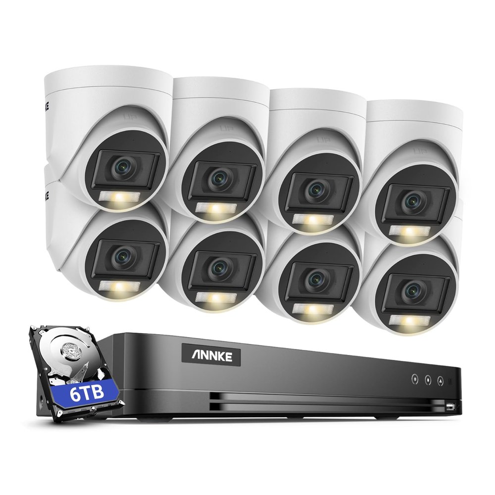 ANNKE 16CH Outdoor Security Camera System, 4K H.265+ 5-in-1 DVR Recorder with AI Human & Vehicle Detection, 8X 3K IP67 CCTV Cameras with Smart Dual Light, Built-in Mic, Remote Access, 6TB Hard Drive