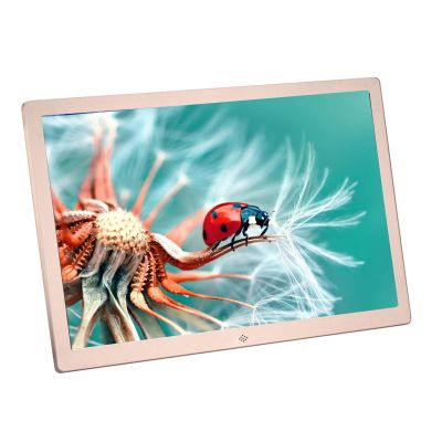10-inch, 12-inch, 15-inch, 17-inch Digital Photo Frame, Metal Material, high-Definition Display with Remote Control, Supports Pictures, Videos and Music, Easy to Set (Color : Gold, Size : 12 inches