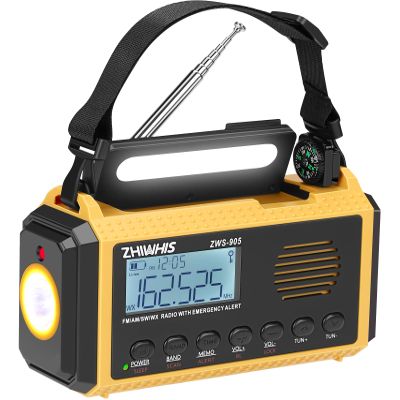 ZHIWHIS Emergency Radio with Auto NOAA Alerts, 10000mAh AM FM SW Weather Radios, Hand Crank/Solar/SOS/Flashligh/Reading Lamp/Timer Portable Receiver with Preset, for Emergencies ZWS-905