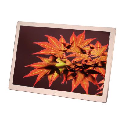 15.4 inch Metal Digital Photo Frame Ultra-Clear Advertising Machine Wall-Mounted Electronic Photo Album is Very Suitable for Home Decoration, Plug in USB or SD to Play Directly (Color : Gold)