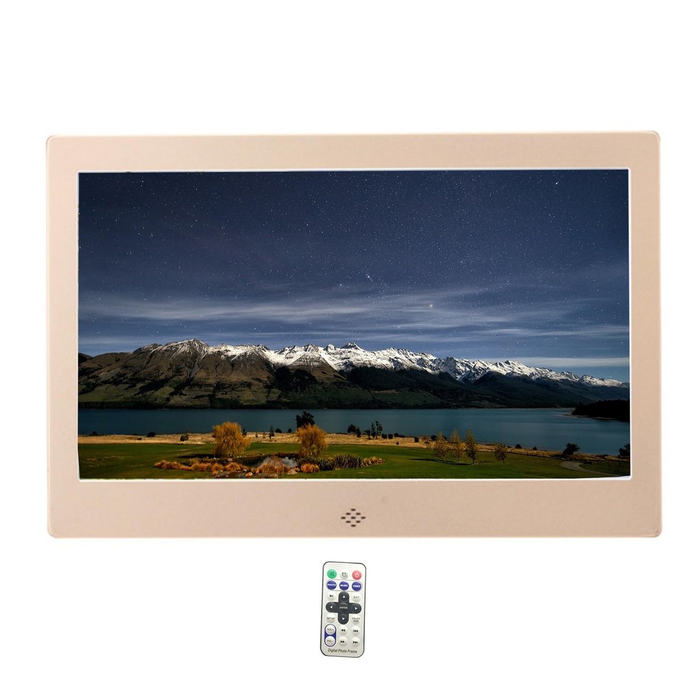 10 inch Digital Photo Frame, Metal Material Photo Frame, Easy to Set up, Plug in USB or SD to Play Directly, Gift for Friends and Family (Color : Gold)