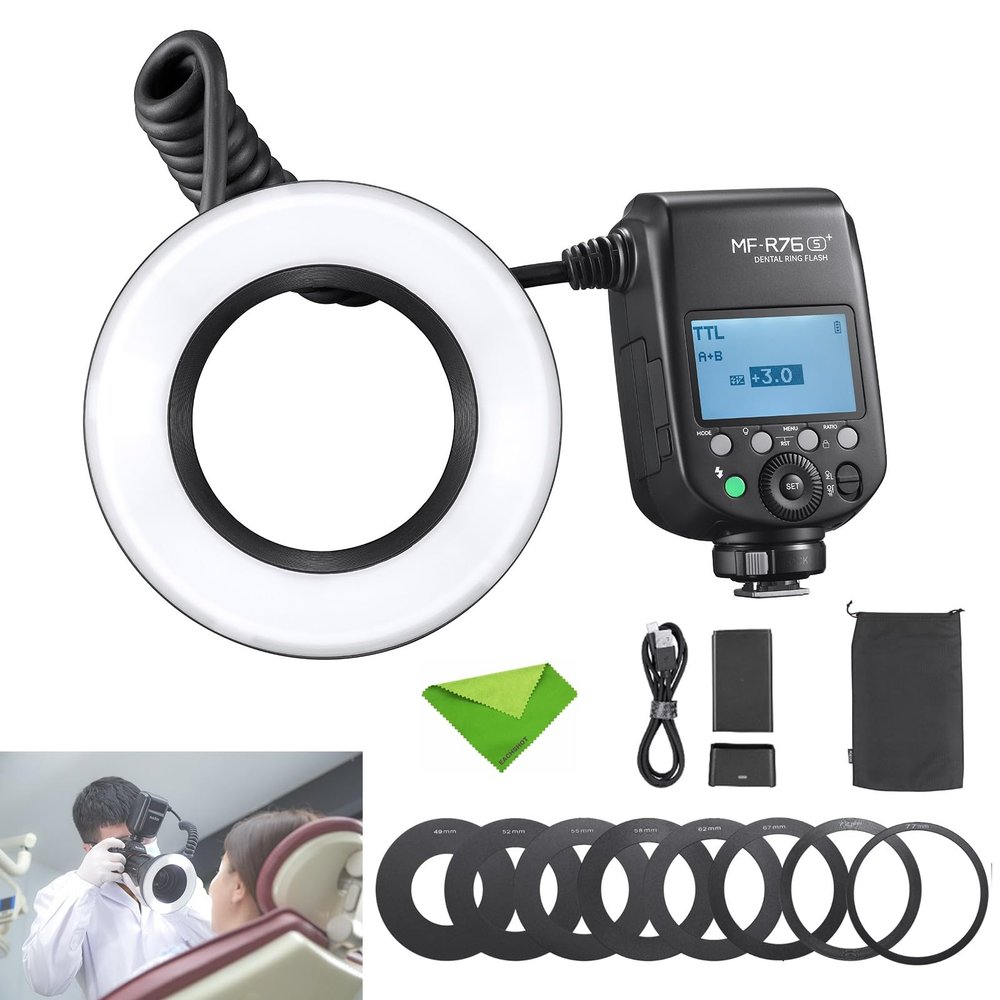Godox MF-R76S+ TTL Dental Ring Flash, 76Ws GN14 CCT 5900K200K 550 Full-Power Flashes, 0.1-1s Recycle Time Speedlight Macro Flash for Sony A7M4, A7R5, A6400, ZV-E10