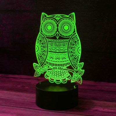 Jinnwell 3D Owl Night Light Lamp Illusion 7 Color Changing Touch Switch Table Desk Decoration Lamps Acrylic Flat ABS Base USB Cable Birthday Gift Toys