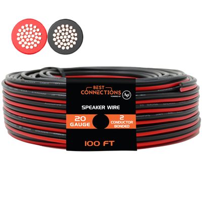 BEST CONNECTIONS Speaker Zip Wire (Various Gauge/Size Options) Primary Bonded Red & Black Speaker Cable Stranded Speaker Wire Car Audio Automotive Home Theatre (100 Feet, 20 Gauge)