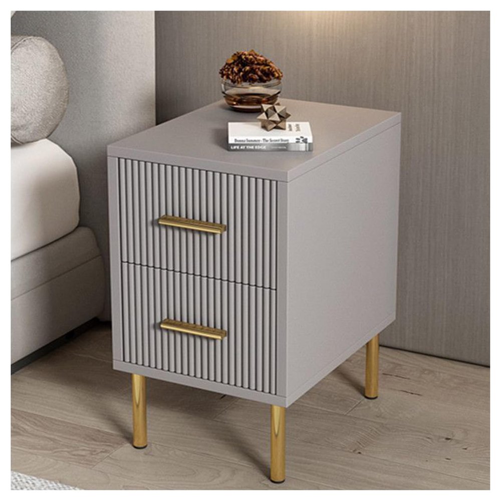 AOKLEY Light Wood Nightstand Bedside Table with Metal Legs for Bedroom, Wooden End Table with Storage Cabinet for Living Room,Light Gray