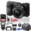 Sony Alpha a6100 Mirrorless Digital Camera (ILCE6100L/B) with 16-50mm Lenses with Flash, Extra Battery, 64GB Memory Card, Padded Bag, and More - Extra Battery Bundle (Renewed) view 1