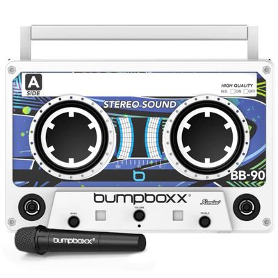 Bumpboxx Remixx Retro Bluetooth Boombox | Portable Cassette-Style Speaker with High-Fidelity Sound & Wireless Mic | White Frost