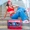 Bumpboxx Remixx Retro Bluetooth Boombox | Portable Cassette-Style Speaker with High-Fidelity Sound & Wireless Mic | White Frost view 3