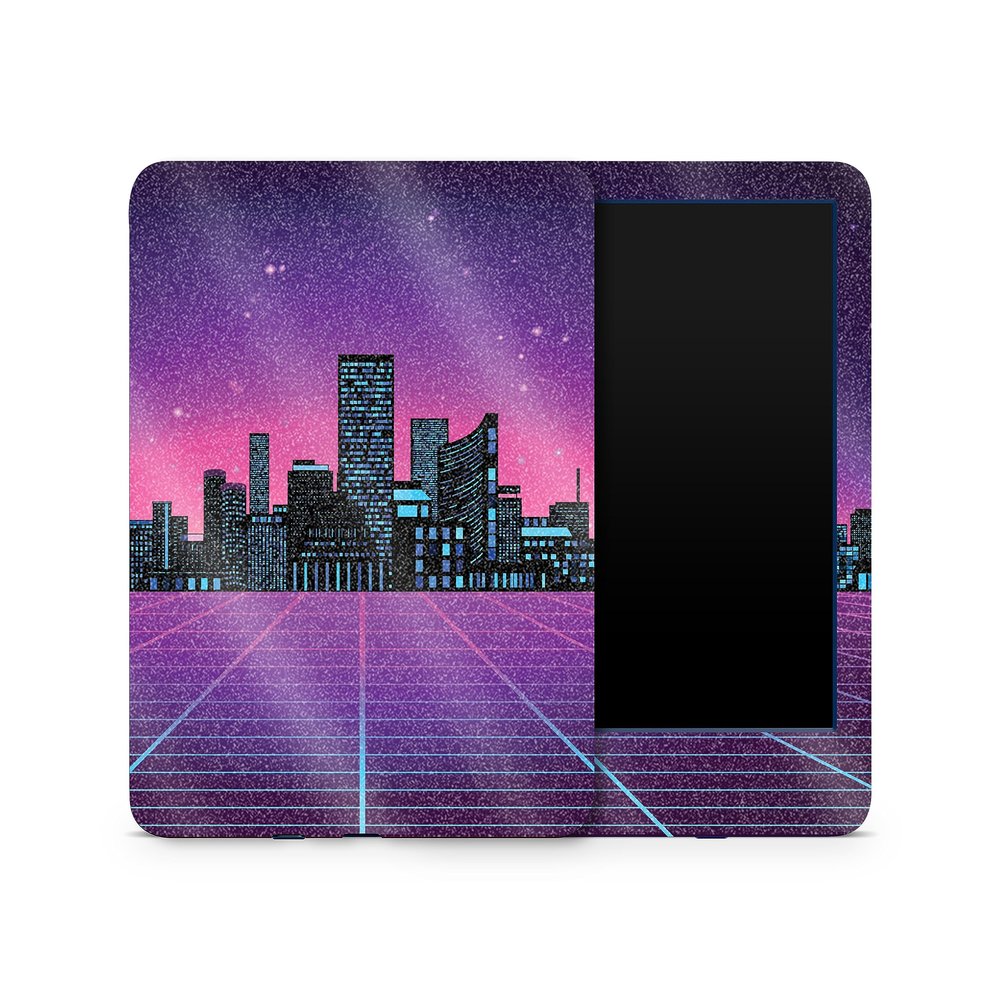 MightySkins Glossy Glitter Skin Compatible with Amazon Kindle 6-inch 11th Gen (2022) Full Wrap - Synthwave City | Protective High-Gloss Glitter Finish | Easy to Apply | Made in The USA