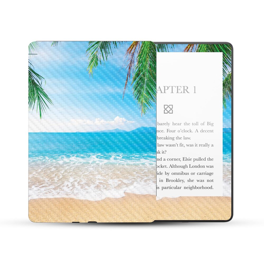 MightySkins Carbon Fiber Skin Compatible With Amazon Kindle Paperwhite 5 6.8-inch 11th Gen (2021) Full Wrap - Pristine Beach | Protective Textured Carbon Fiber Finish | Easy To Apply | Made in the USA