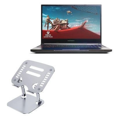 BoxWave Stand and Mount Compatible with CyberPowerPC Tracer V Gaming - Executive VersaView Laptop Stand, Ergonomic Adjustable Viewing Angle Metallic Riser - Metallic Silver