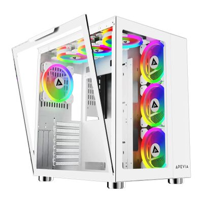 Apevia Prism-Elite-WH Prism Elite Mid Tower ATX Gaming PC Cube Case w/ 7X 120mm PWM ARGB Fans, 366 RGB Modes, Dual Tempered Glass Panels, 360mm Radiator Support, 2X USB3.0, 2X USB 2.0, White