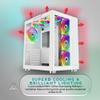 Apevia Prism-Elite-WH Prism Elite Mid Tower ATX Gaming PC Cube Case w/ 7X 120mm PWM ARGB Fans, 366 RGB Modes, Dual Tempered Glass Panels, 360mm Radiator Support, 2X USB3.0, 2X USB 2.0, White view 4