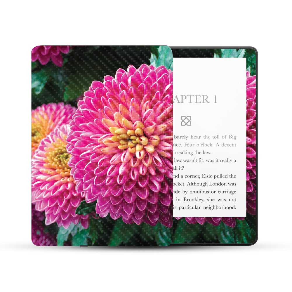 MightySkins Carbon Fiber Skin Compatible with Amazon Kindle Paperwhite 5 6.8-inch 11th Gen (2021) Full Wrap - Chrysanthemum | Protective Textured Carbon Fiber Finish | Easy to Apply | Made in The USA