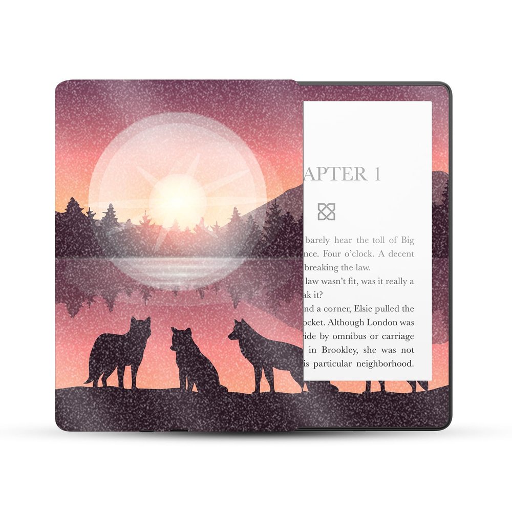 MightySkins Glossy Glitter Skin Compatible With Amazon Kindle Paperwhite 5 6.8-inch 11th Gen (2021) Full Wrap - Wolf Silhouette | Protective High-Gloss Glitter Finish | Easy To Apply | Made in the USA