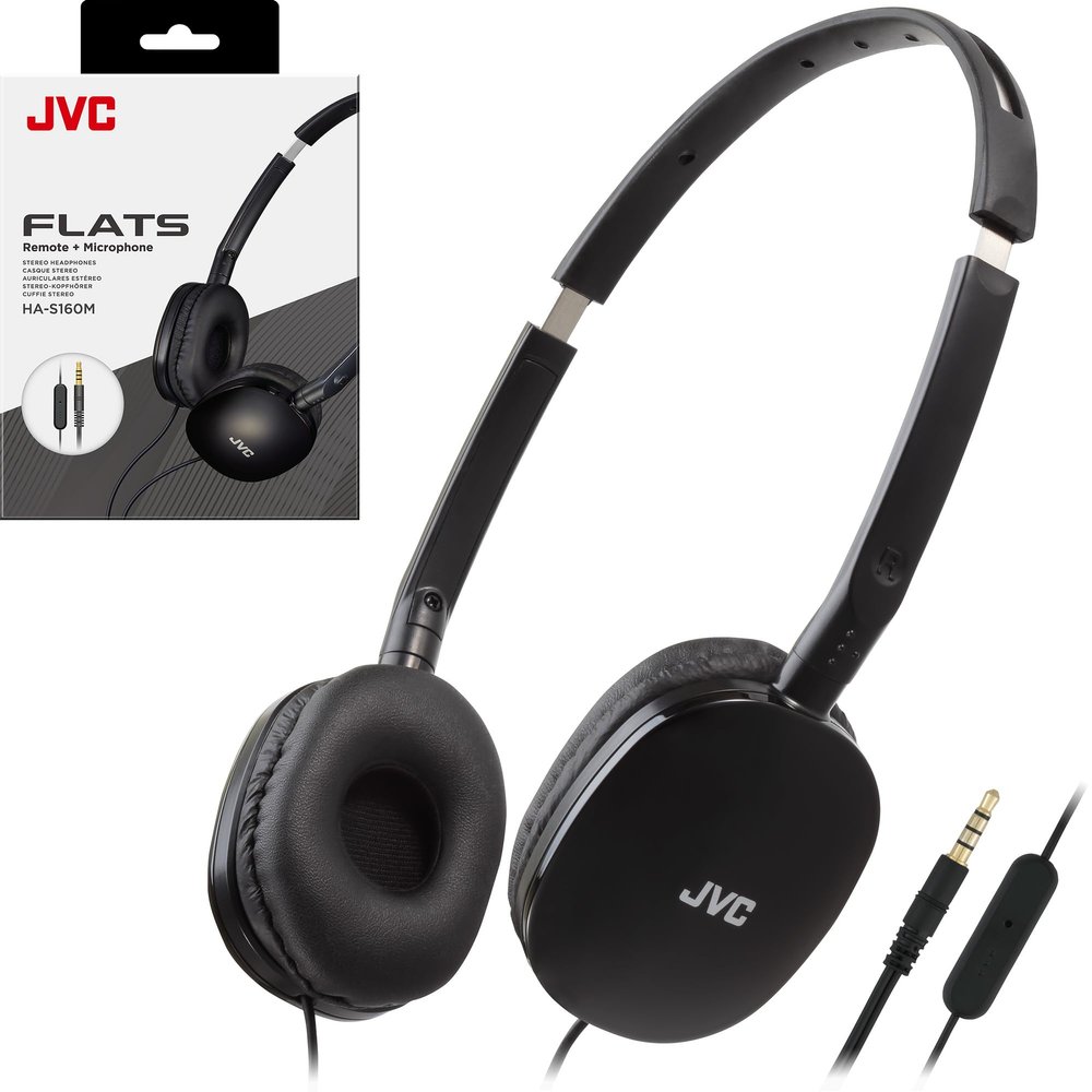 JVC Flats On-Ear Wired Headphones with Mic - Flat Foldable Design - 30mm- Neodymium Driver for Powerful Sound - Soft Ear-Pads for Comfort - Lightweight & Portable - PC/Laptop/Gaming - 3.5mm Slim Plug