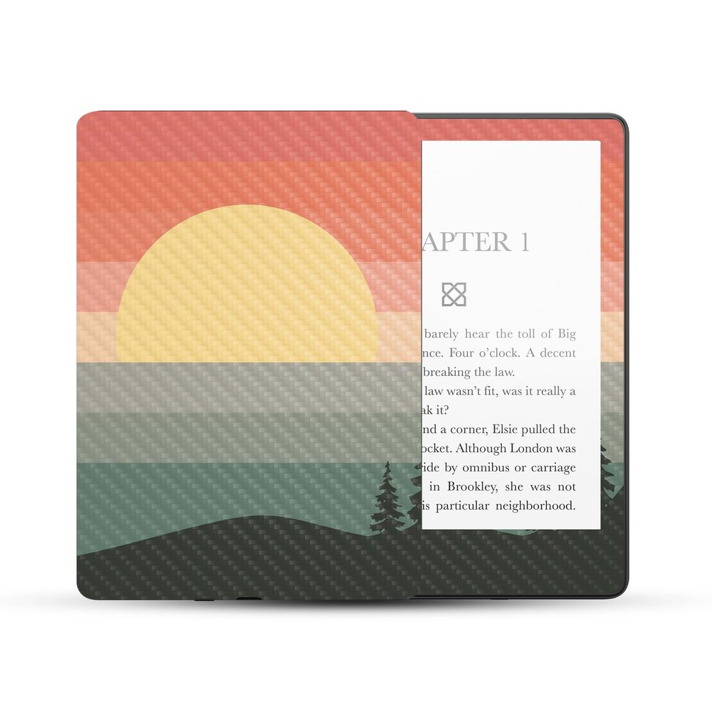 MightySkins Carbon Fiber Skin Compatible with Amazon Kindle Paperwhite 5 6.8-inch 11th Gen (2021) Full Wrap - Sunset Forest | Protective Textured Carbon Fiber Finish | Easy to Apply | Made in The USA