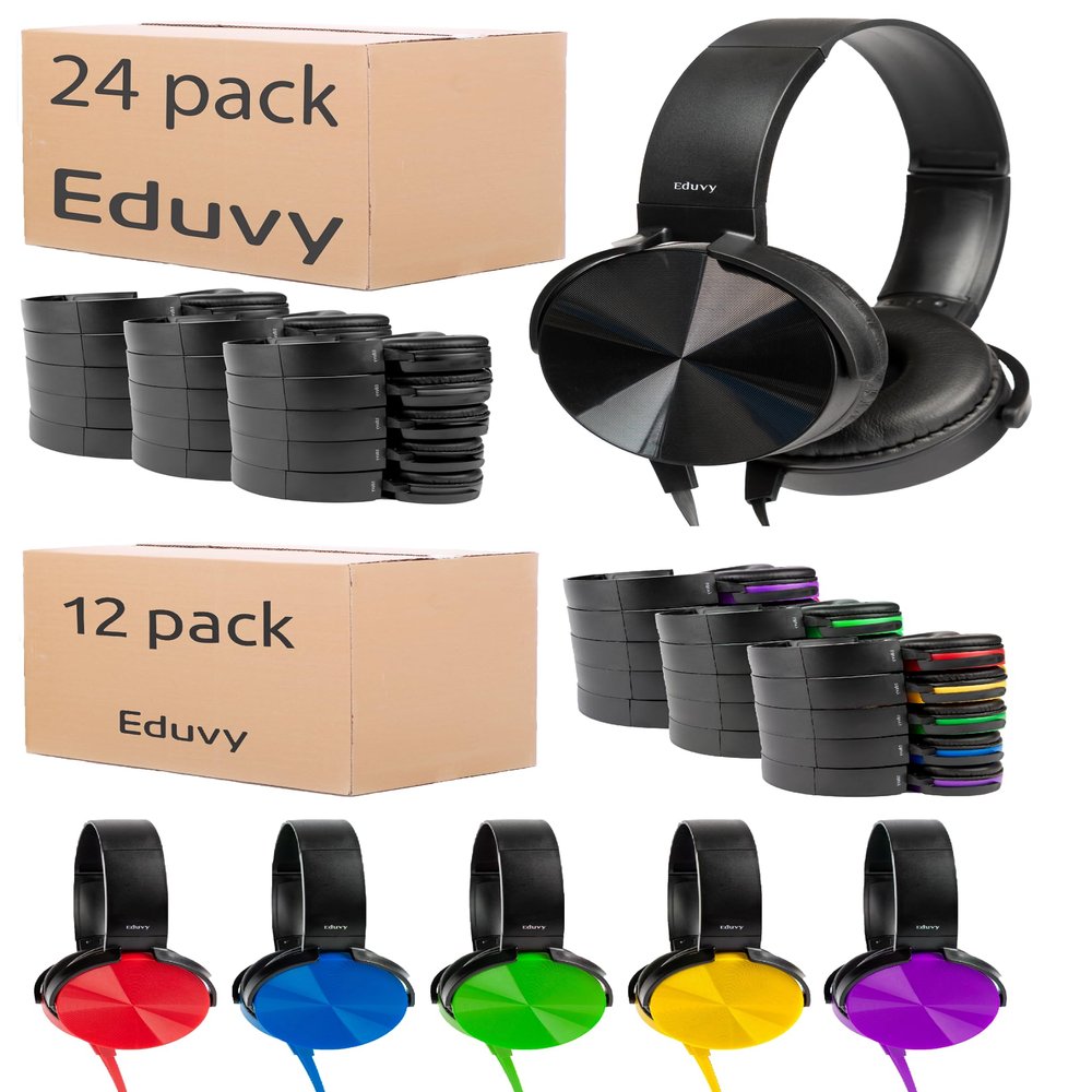 Eduvy 36 Pack Bundle Bulk Headphones for Classroom, Wired Head Phones. for Elementary to College Students. Teacher Must Haves School Pack.