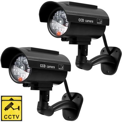 Kanayu 6 Pcs Black Solar Powered Fake Security Camera Dummy Security Simulated Surveillance Camera with Realistic Red Flashing Lights for Indoor Outdoor Home Store