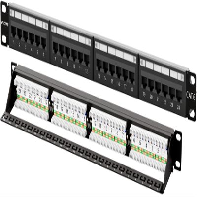 FGB 24-Port Cat6 Patch Panel, 1U 19" Rackmount or Wall Mount RJ45 Ethernet Patch Panel for Gigabit Networks