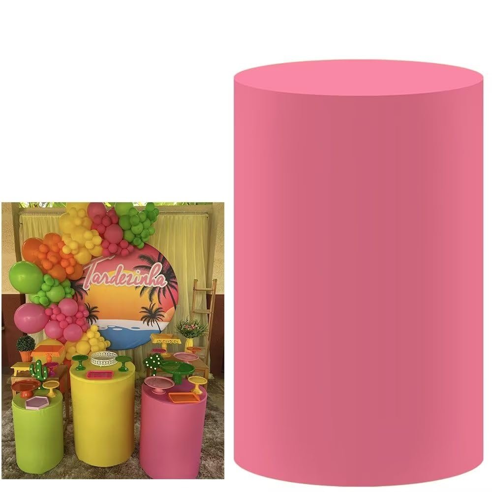 FiVan Birthday Party Decoration Props Vibrant Watermelon Pink Plinth Cover Elastic Stretch Spandex Pedestal Cover for Metal Cylinder Stands HP-1895