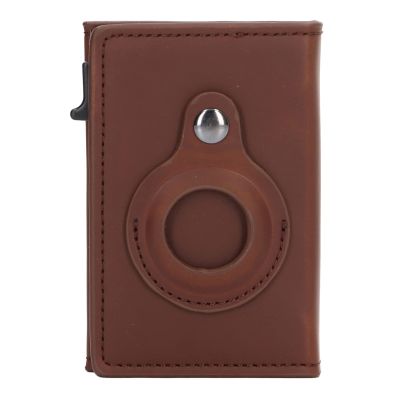 BBAUER Card Holder Wallet, Tracking Device Card Holder Purse Aluminum Alloy PU Ultrathin Lightweight Anti Theft Swiping for Work (Color : Coffee)