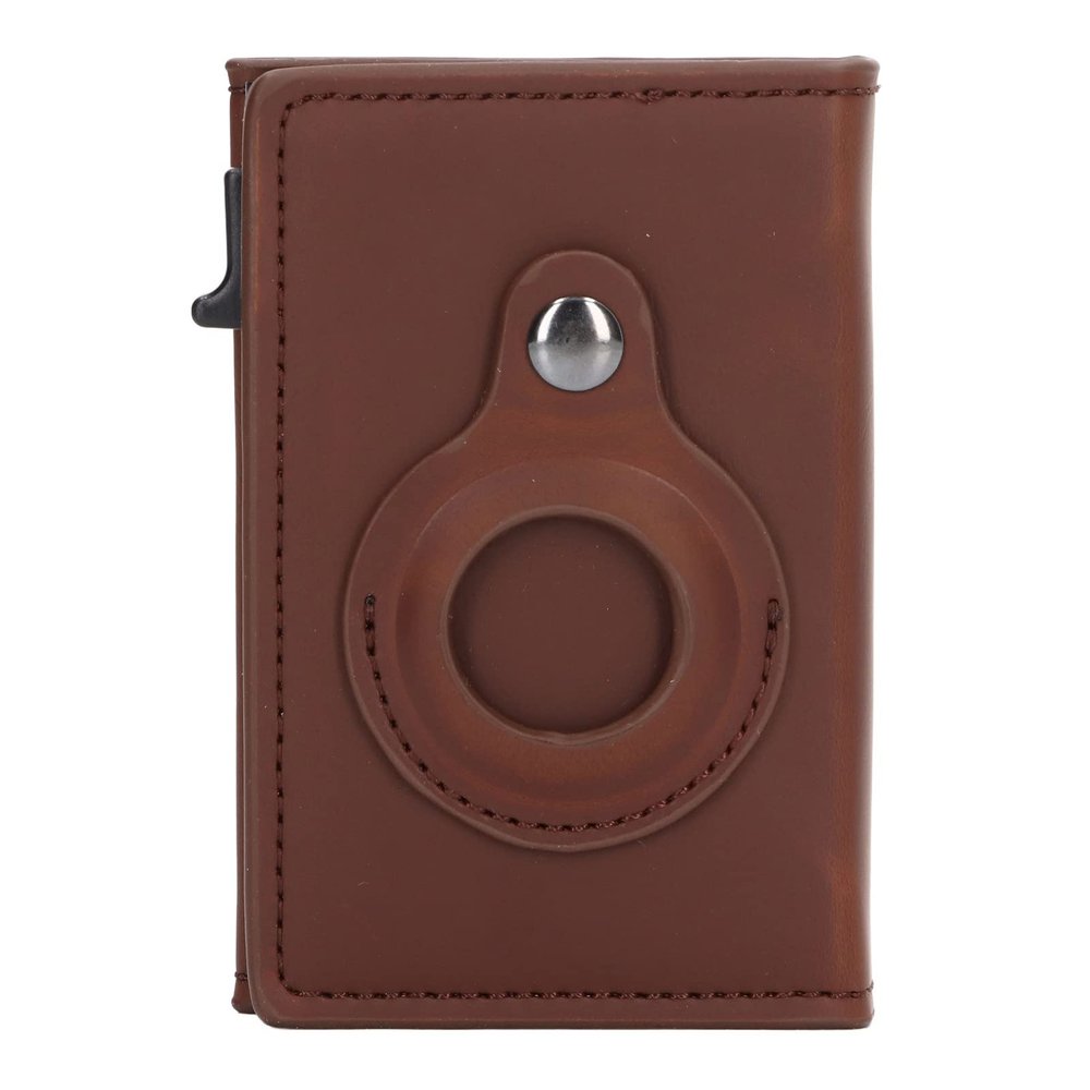 BBAUER Card Holder Wallet, Tracking Device Card Holder Purse Aluminum Alloy PU Ultrathin Lightweight Anti Theft Swiping for Work (Color : Coffee)