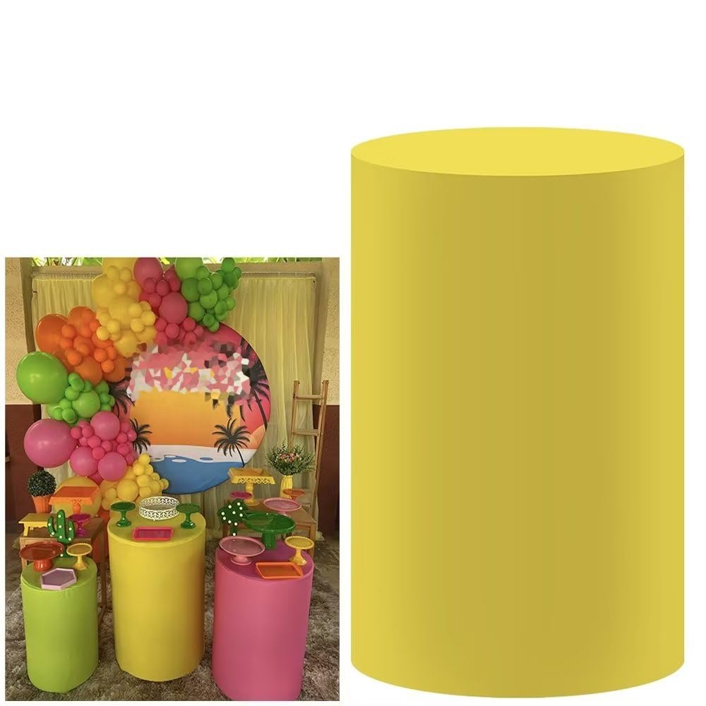 FiVan Birthday Party Decoration Props Vibrant Light Yellow Plinth Cover Elastic Stretch Spandex Pedestal Cover for Metal Cylinder Stands HP-1894