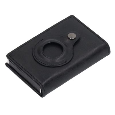 Card Holder Wallet, Tracking Device Card Holder Purse Aluminum Alloy PU Ultrathin Lightweight Anti Theft Swiping for Work (Color : Black)
