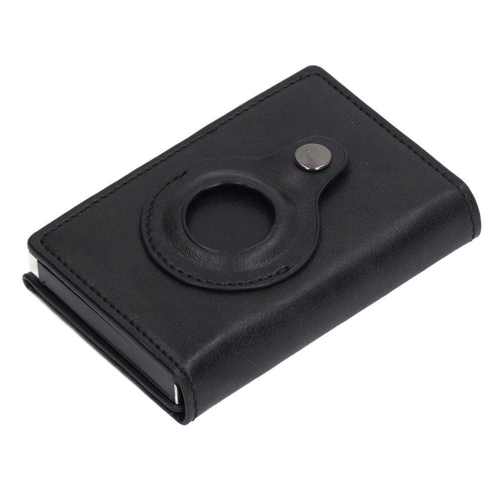 Card Holder Wallet, Tracking Device Card Holder Purse Aluminum Alloy PU Ultrathin Lightweight Anti Theft Swiping for Work (Color : Black)