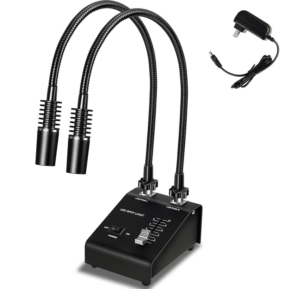 Baquler Microscope Light 6W 6500K Dual Gooseneck Spotlight Changeable LED Bulb Adjustable Illuminator Source for Industrial Biological Digital Stereo Microscope Camera, PCB Repair, Soldering