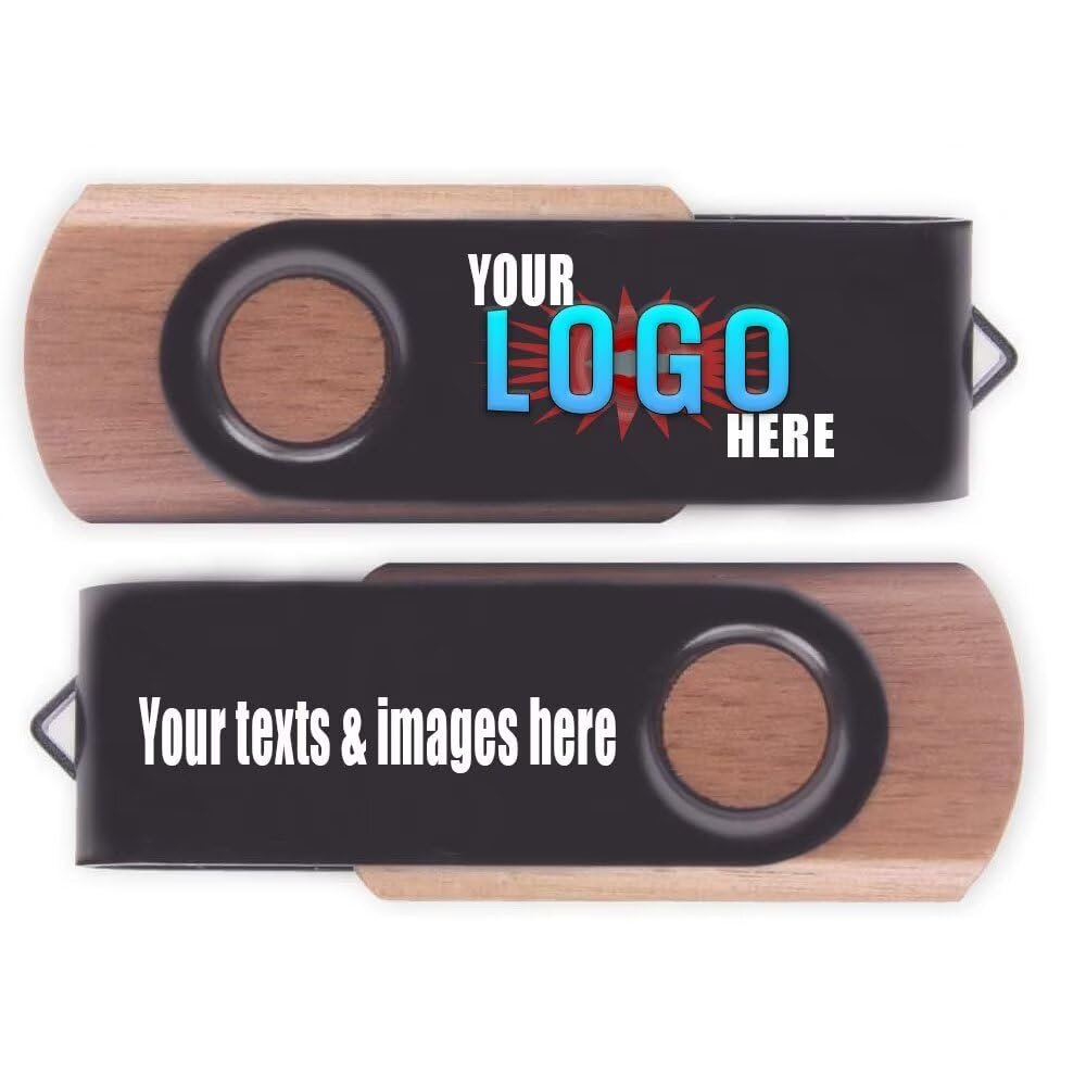 100pcs 512MB Custom Walnut Swivel USB Flash Drive with Personal Logo Printed for Promotion, Customized Thumb Drive for Branding, Personalized USB Stick for Celebrating/Wedding etc.