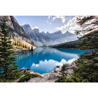 YongFoto Canadian Moraine Lake Backdrop 15x10ft Mountains Forest Pine Park Outdoor Nature Scenery Photography Background Party Banner Decor Travel Portraits Photoshoot Wallpaper Photo Studio Props
