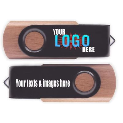 100pcs 32GB Custom Walnut Swivel USB Flash Drive with Personal Logo Printed for Promotion, Customized Thumb Drive for Branding, Personalized USB Stick for Celebrating/Wedding etc.