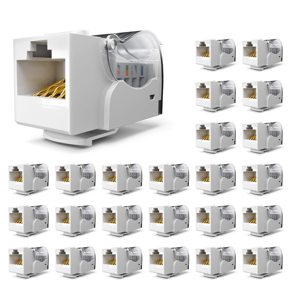 VCE Cat6 Keystone Jack Toolless 25-Pack, Slim Profile RJ45