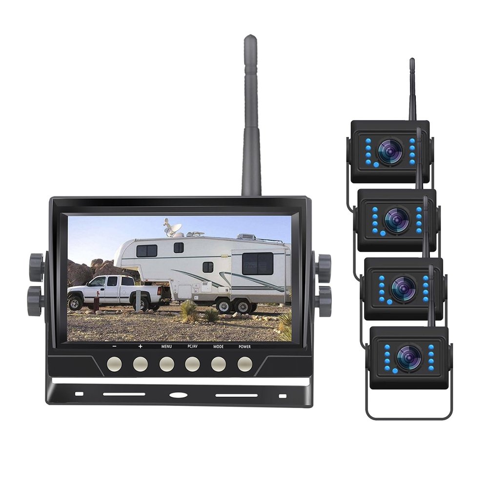 1080P Digital Backup Camera System Kit - 200M Wireless Transmission, 7 Inch AHD IPS Screen, IP69K Waterproof, Reversing System for Truck RV Yacht Campers (Color : 4 Cameras)
