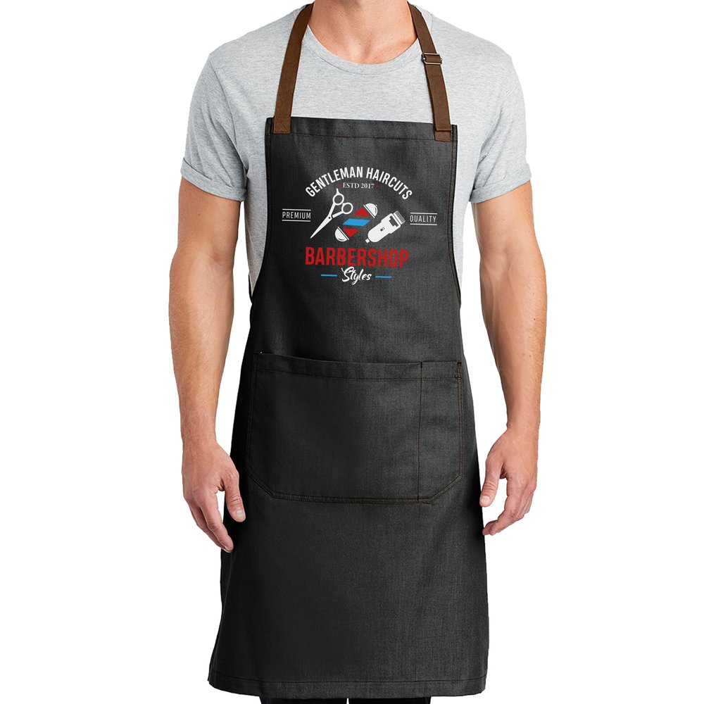 TEEAMORE Custom Barber Apron Hairdressers Men Hair Stylist Salon Two Big Pockets Grooming Aprons Barbershop DarkMidnight D4_5