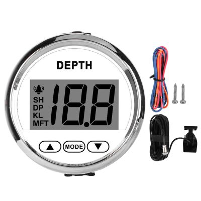 Estink Depth Sounder Kit, DC 12V IP67 Dash Depth Finder Transducer with White Backlight Digital Boat Depth Finder Marine Instruments for Yachts Fishing Boats Marine Transportation